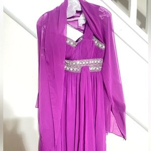 Elegant Purple Evening Gown with Shawl